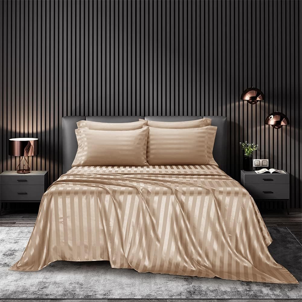 Taupe 6-Piece Silk Bedding Set - Image 2