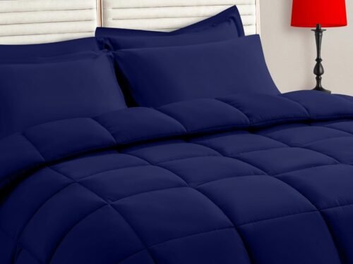 Navy Full Size Comforter Set - 7 Pieces, Bed in a Bag Bedding Sets with All Season Soft Quilted Warm Fluffy Reversible Comforter,Flat Sheet,Fitted Sheet,2 Pillow Shams,2 Pillowcases