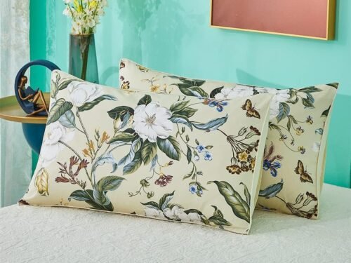 Green Leaf Print Cotton Pillowcase