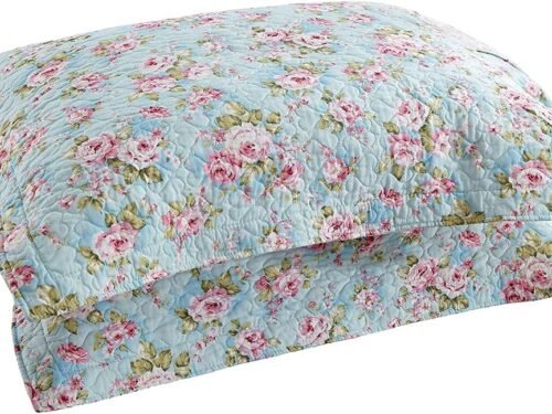 Blue Rose Quilted Cotton Pillowcase