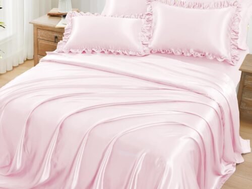 Pink Ruffled 6-Piece Silk Bedding Set