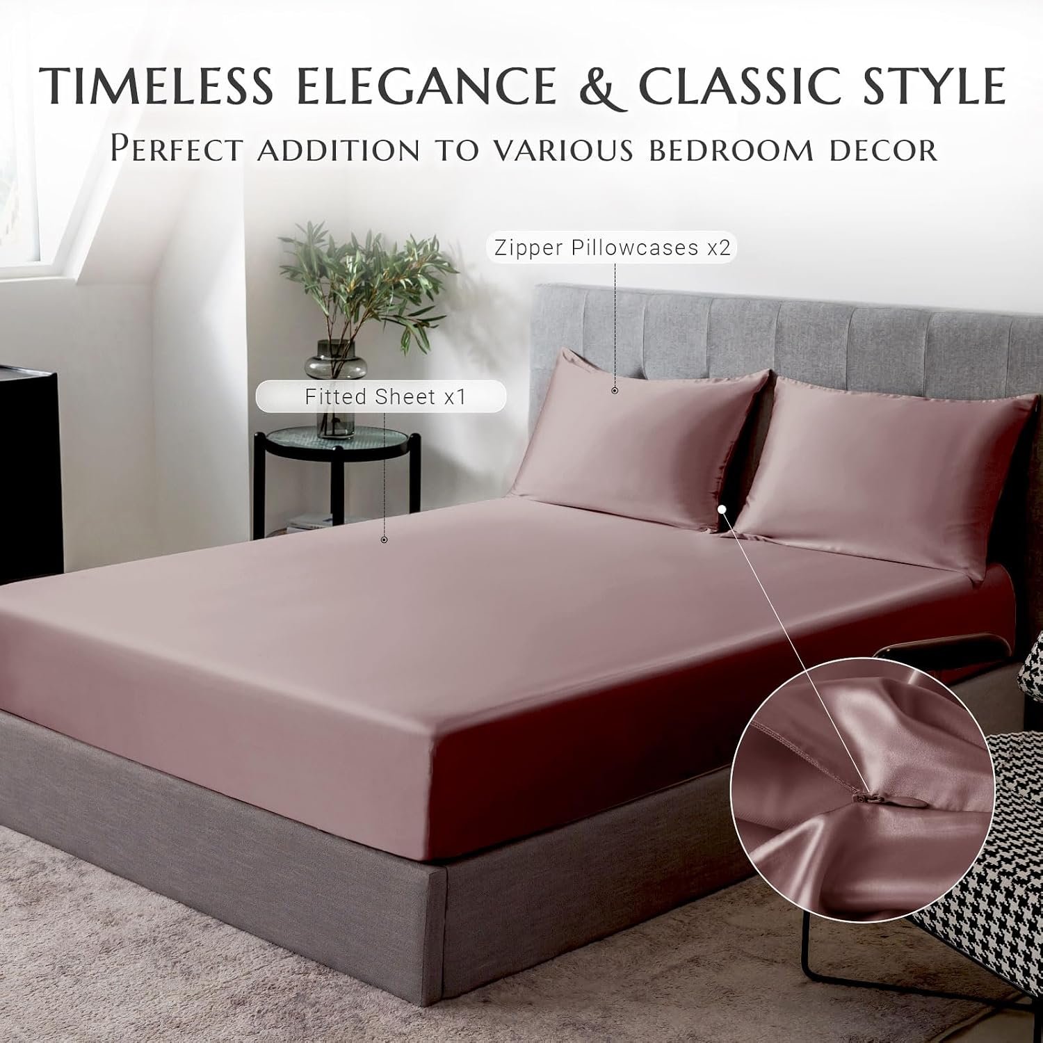 Purple Silk Fitted Sheet 3-Piece Set - Image 2