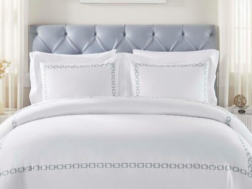 Silver Embroidered Cotton Pillowcase