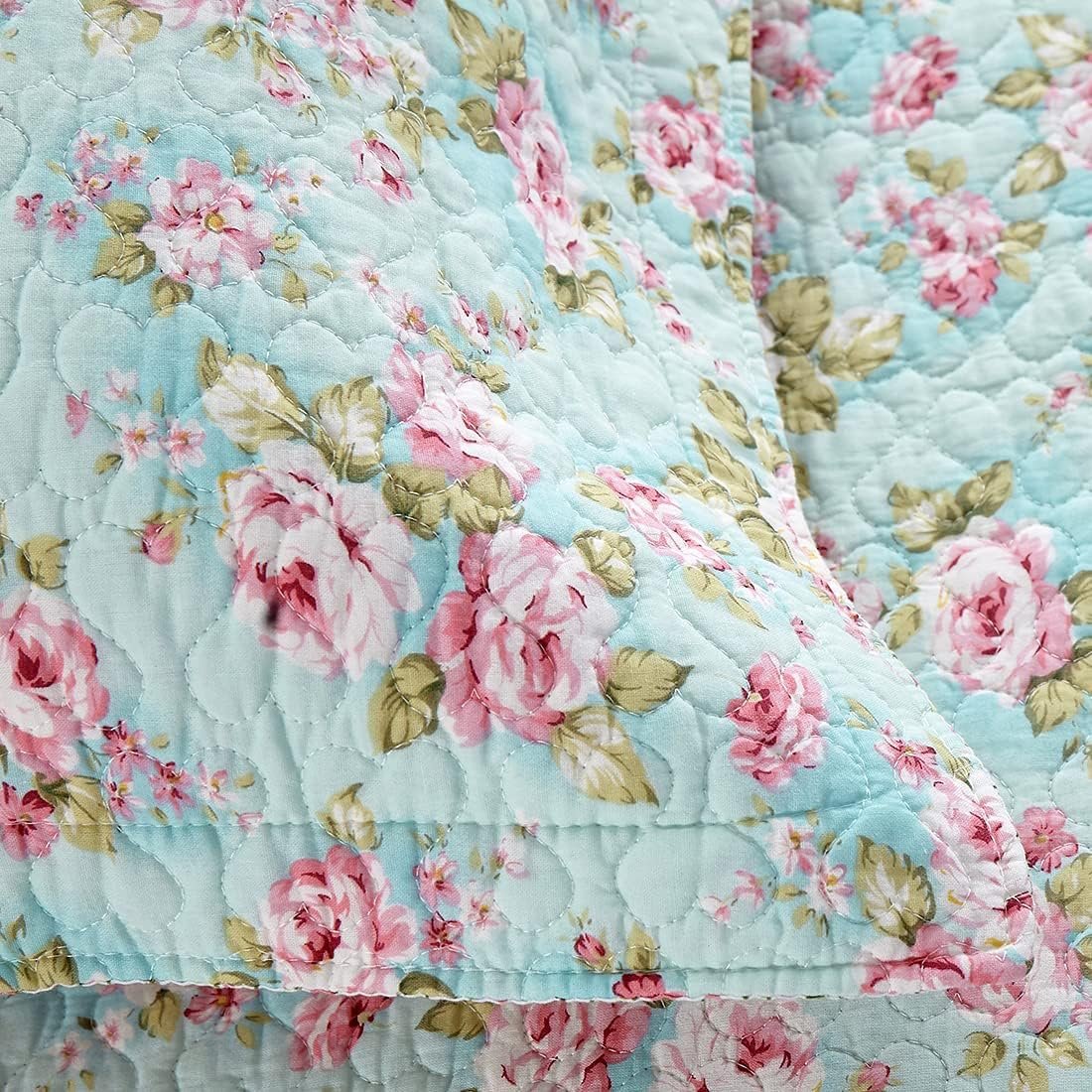 Blue Rose Quilted Cotton Pillowcase - Image 2