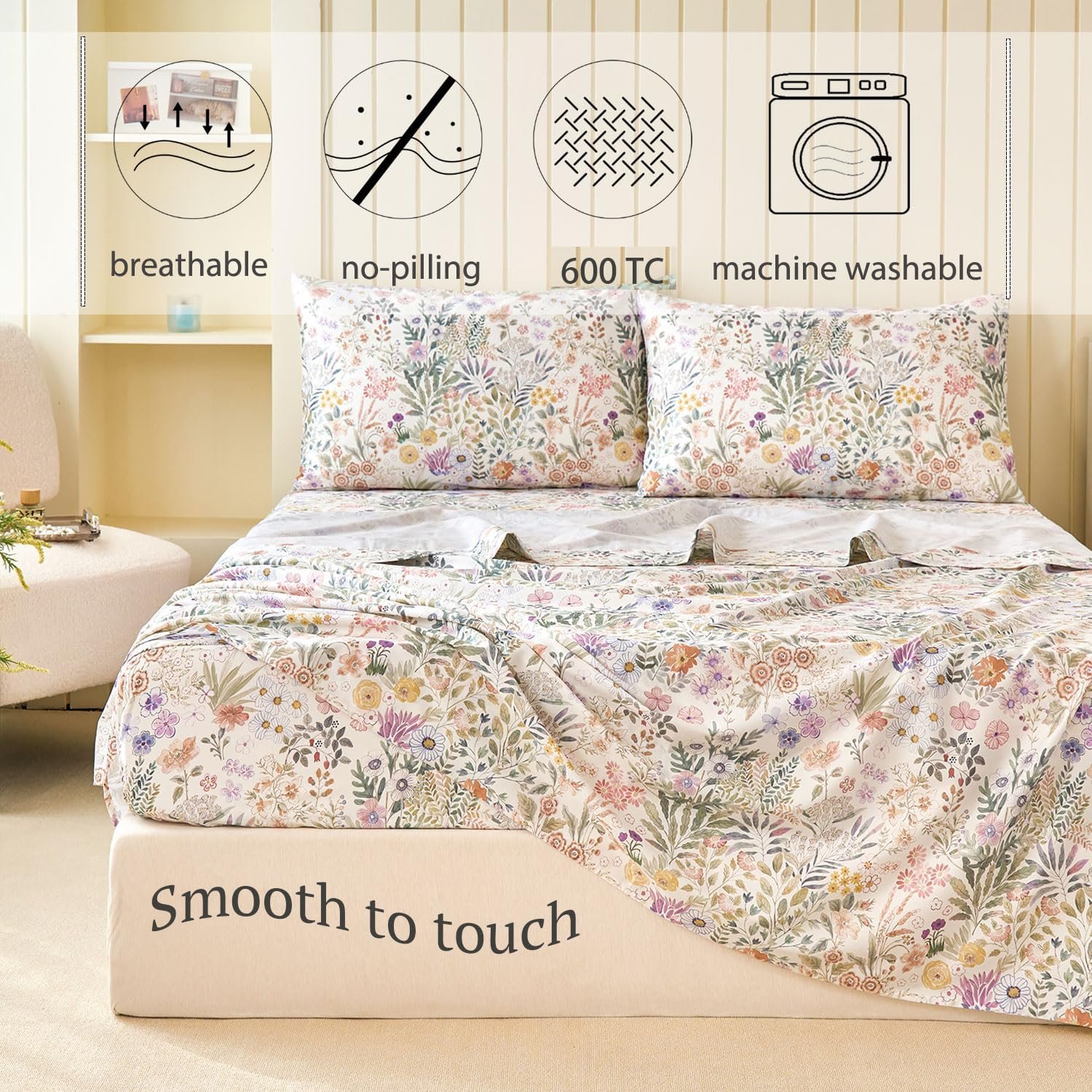 Botanical Print 4-Piece Silk Bedding Set - Image 2