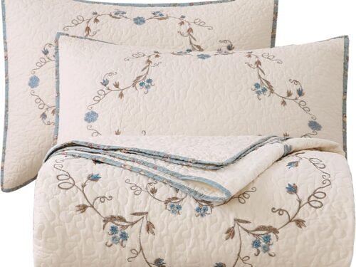 Floral Embroidered Cotton Pillowcase