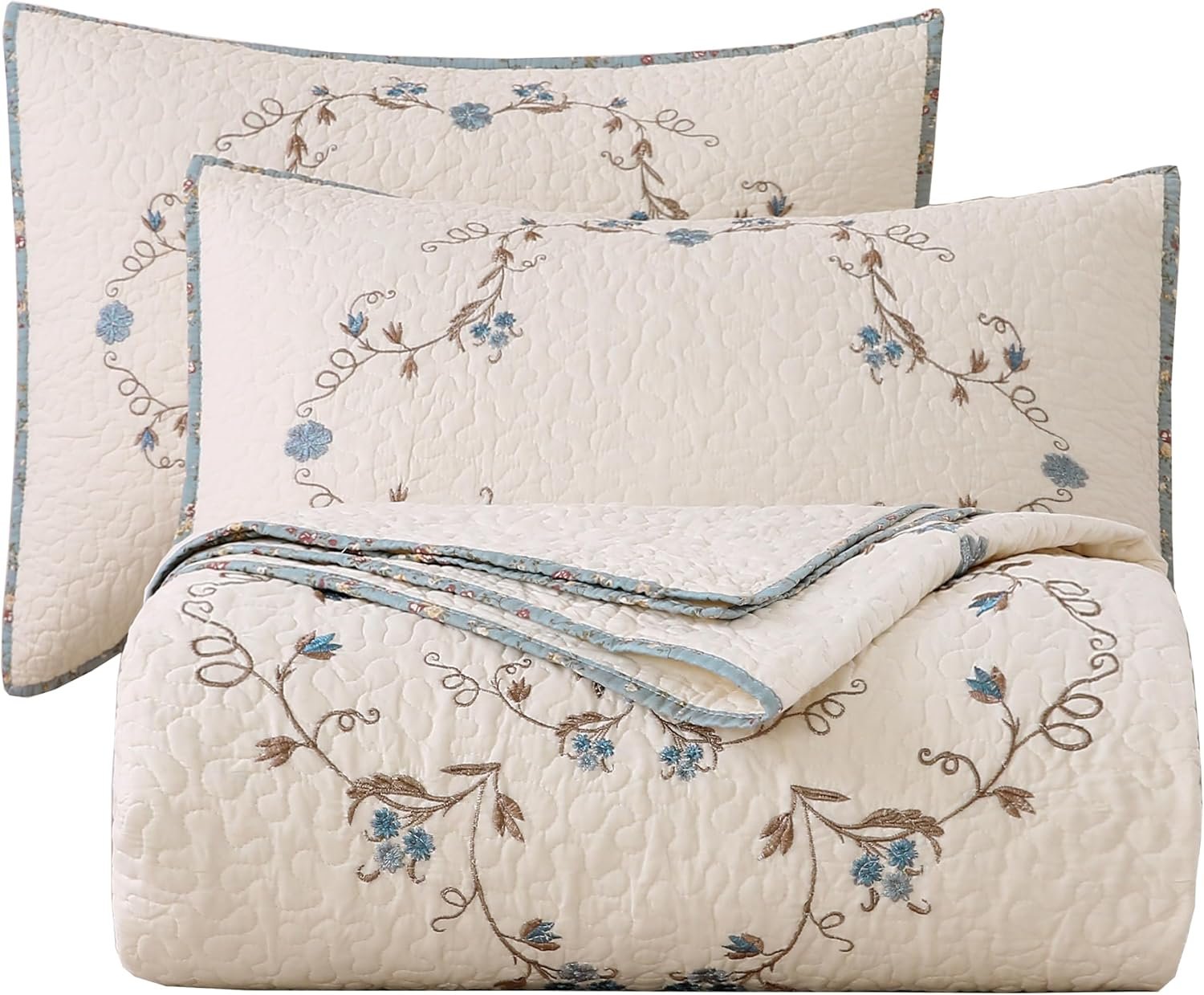 Floral Embroidered Cotton Pillowcase