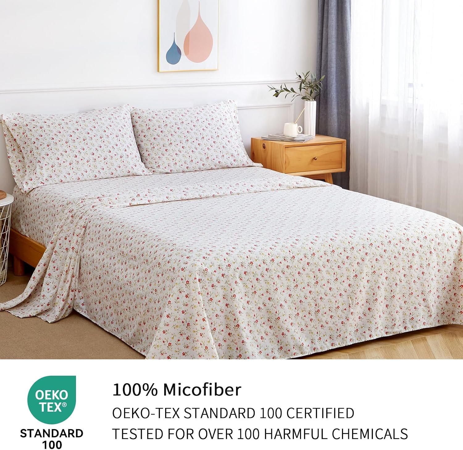 Small Ditsy Floral Print 4-Piece Silk Bedding Set - Image 2
