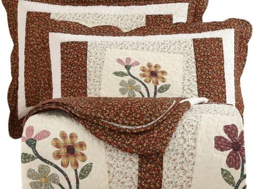 Coffee-Colored Floral Embroidered Pillowcase