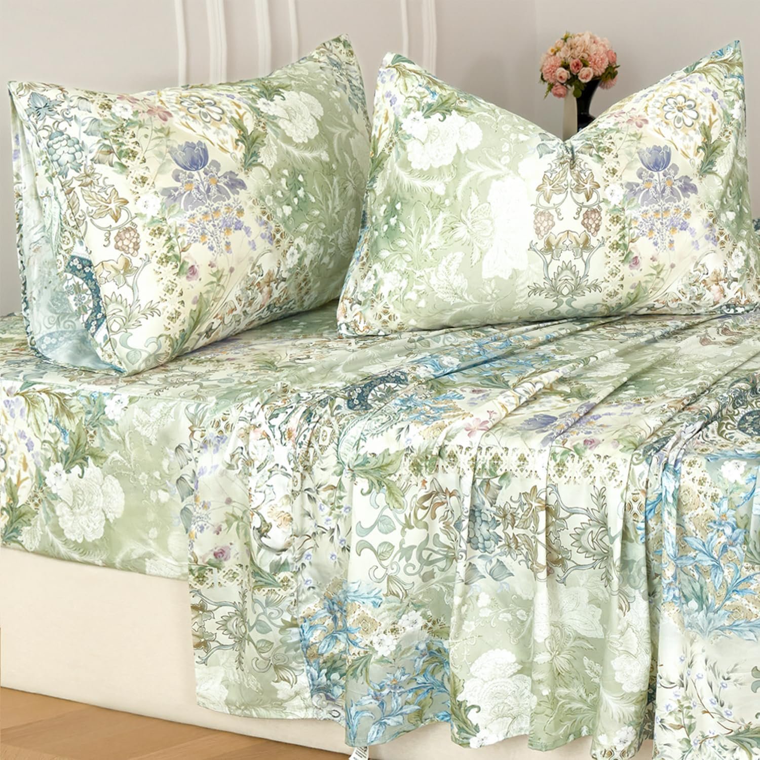 Sage Green 4-Piece Silk Bedding Set