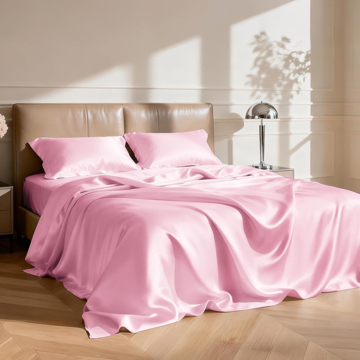 Silky Pink 4-Piece Silk Bedding Set - Image 2