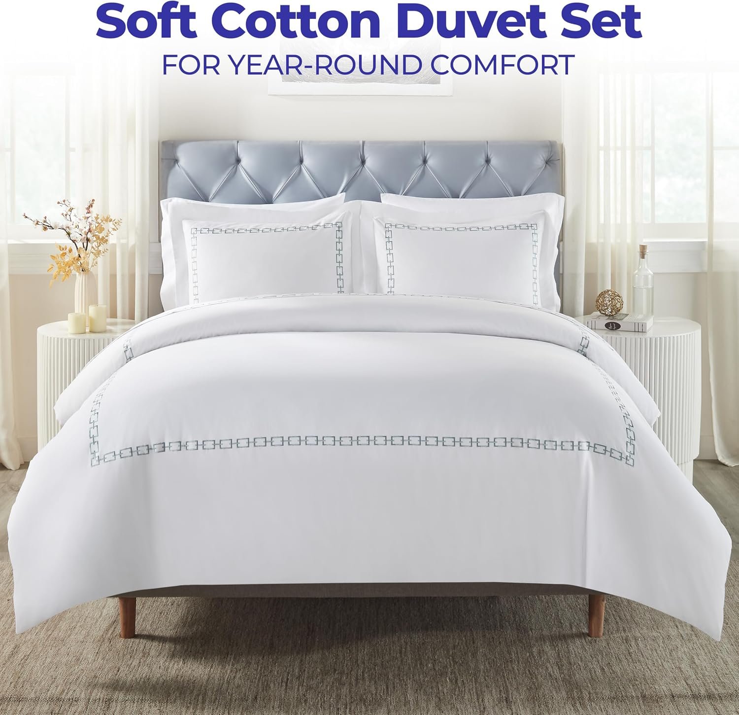 Silver Embroidered Cotton Pillowcase - Image 2