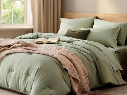 Queen Comforter Set - 7 Pieces Sage Green Soft Bed in a Bag Queen with Fitted Sheet, Flat Sheet, 2 Pillow Shams, and 2 Pillowcases- Queen Bedding Sets for All Season