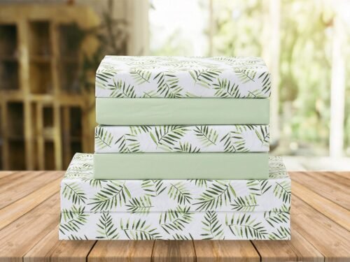 Palm Leaf Print 4-Piece Silk Bedding Set