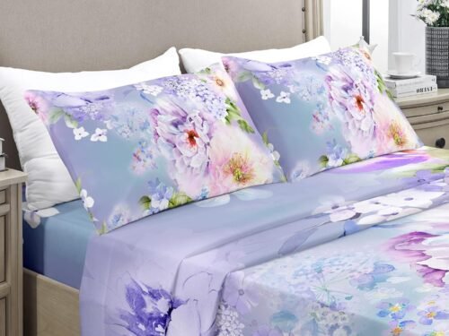 Oversized Floral Print 4-Piece Silk Bedding Set