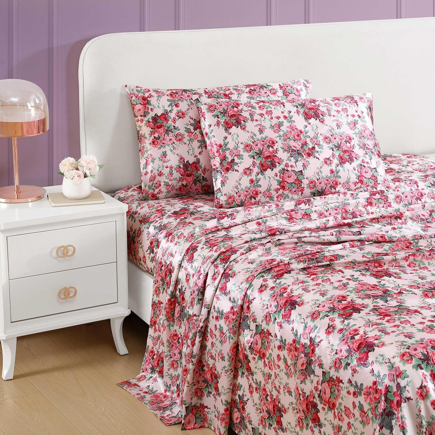 Vintage Floral Print 4-Piece Silk Bedding Set - Image 2
